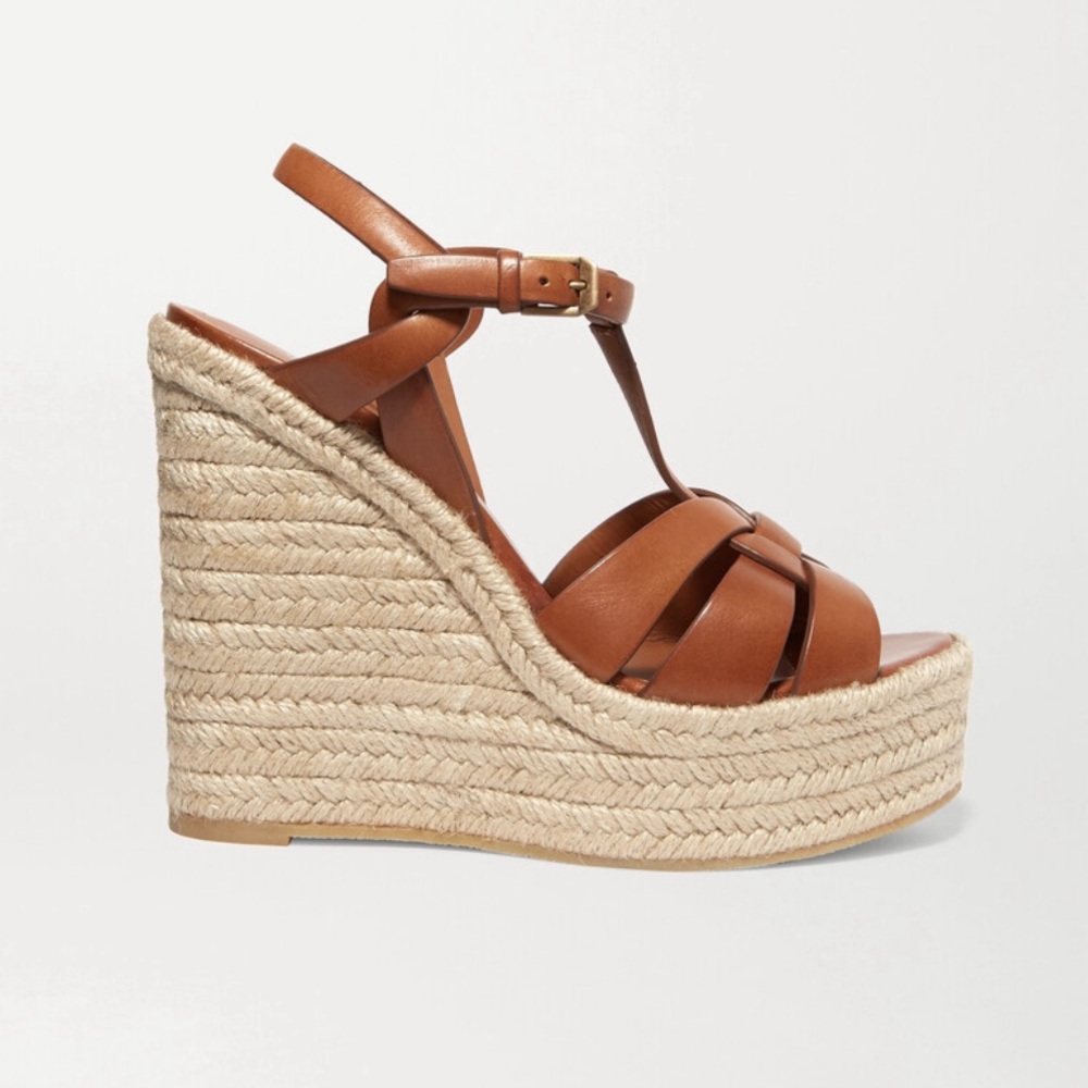 Saint Laurent Tribute Platform Espadrilles 36 Tan (Pre-loved)